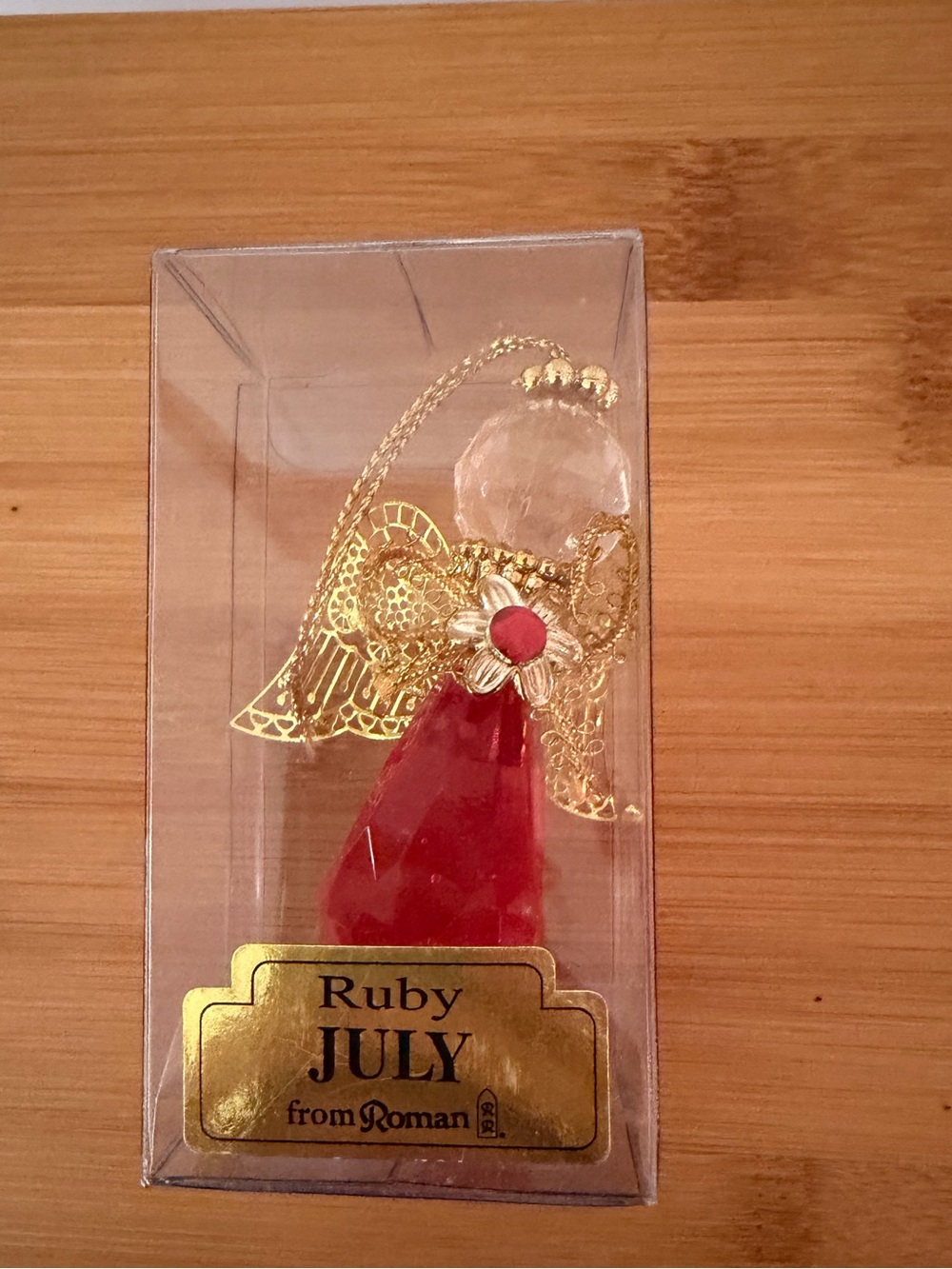 New Vintage Ruby July Birthstone Angel Ornament by Roman - Gold & Red. Christmas